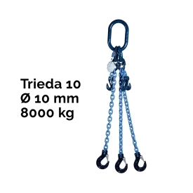 Třípramenný řetězový vazák, oko-3 hák, zkracovač, Nosnost 8 000/6 000 kg, G10-10, Certifikát